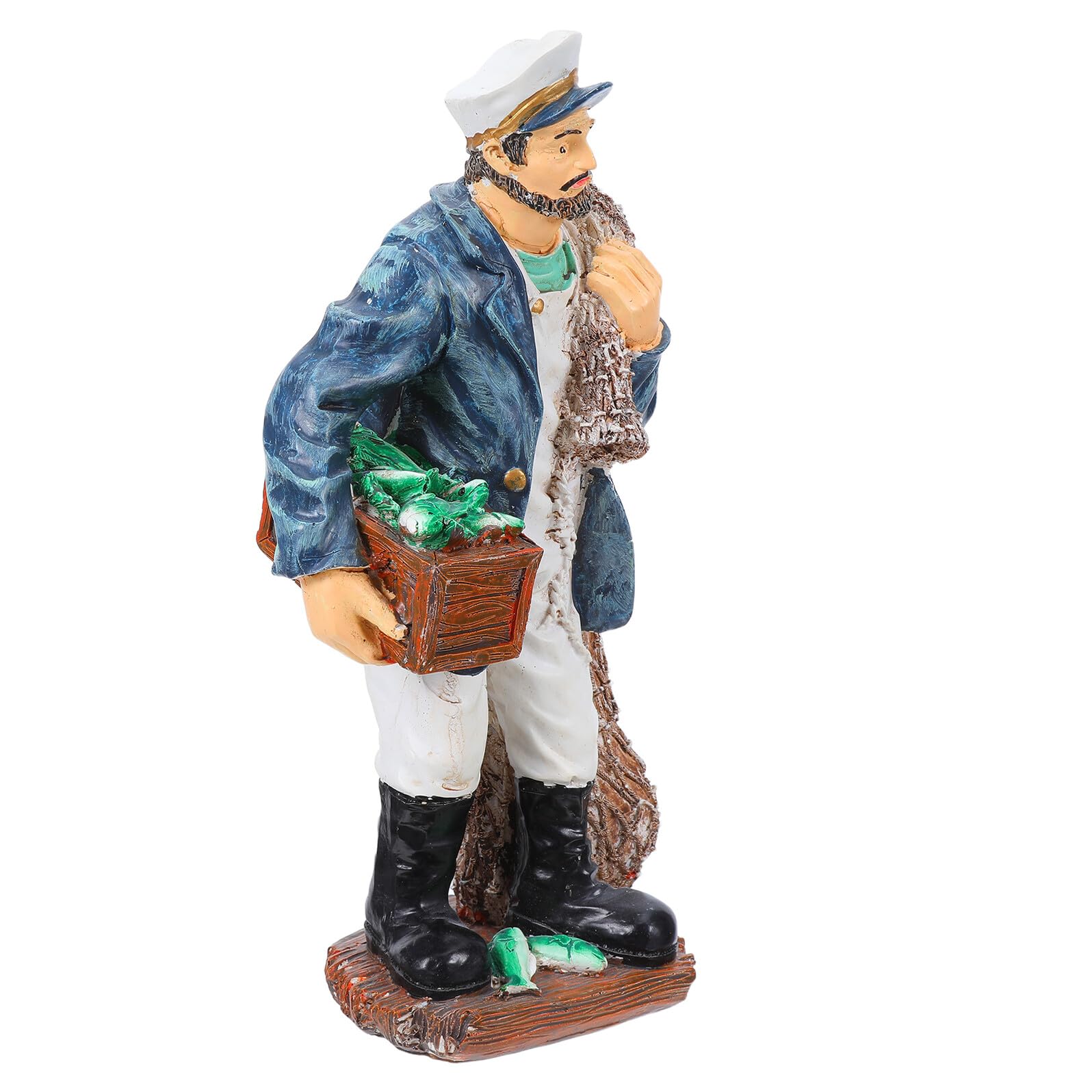 Mediterranean Resin Captain Figurine Small Nautical Sailor Statue with Net Resin Desktop Ornament for Office Shelf Coastal Themed Miniature Collectible Decoration