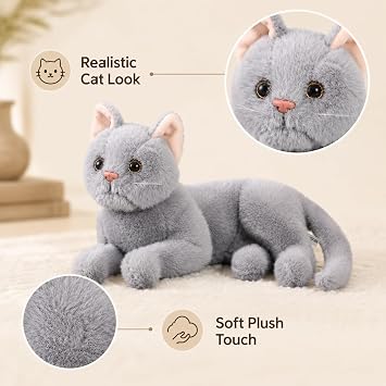 Gadpiparty Gray Cat Stuffed Animal, Realistic Stuffed Cat, for Kids Home Decor and Comfort Pillow Grey