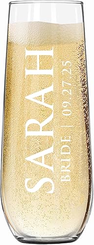 Copas de champán grabadas personalizadas sin tallo, copas de boda personalizadas con monograma para dama de honor