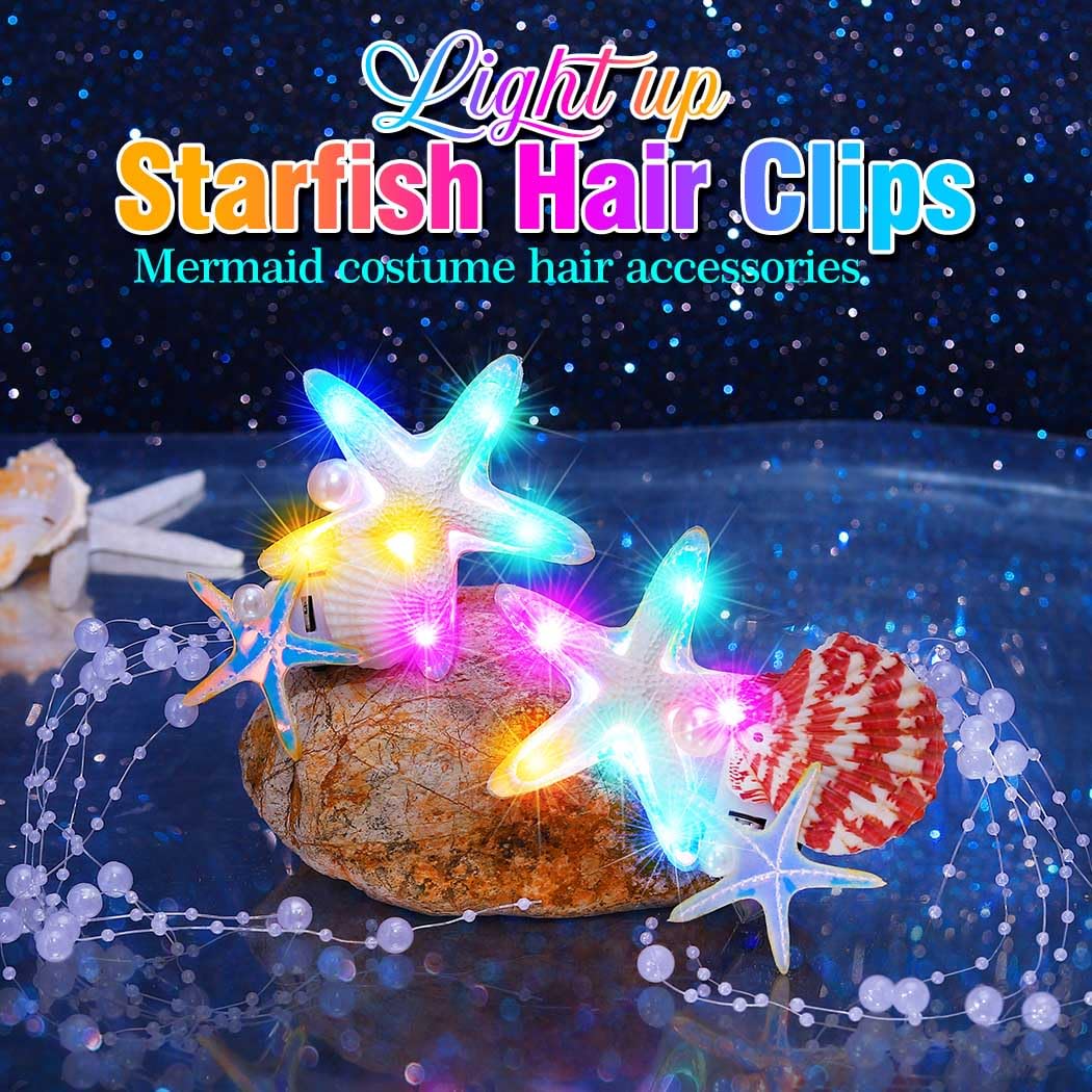 Fashey Light Up Hair Clips Led Starfish Hair Clip Mermaid Hair Accessories for Women - Image 2