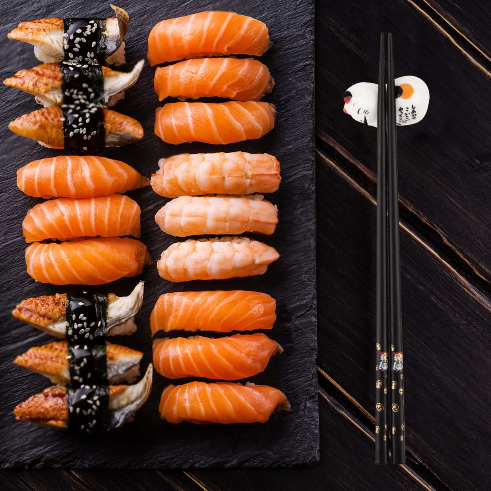Set di bacchette per sushi con gatto, 2 paia con ceramica, bacchette in legno, riutilizzabili, in confezione regalo, sostenibile, giapponese, cinese, coreano, taiwanese