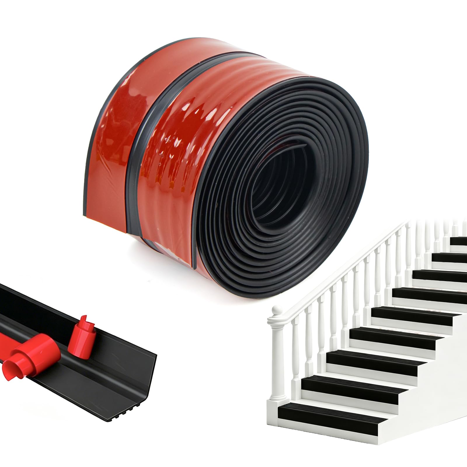 Stair Nosing Edge Trim, 3 Metres Self Adhesive Flexible PVC Stair Edge Trim, Non Slip L-Shape Step Edge Trim Molding for Indoor & Outdoor Uses Steps, Waterproof & Wear-Resistant (3M,50x40mm Black)