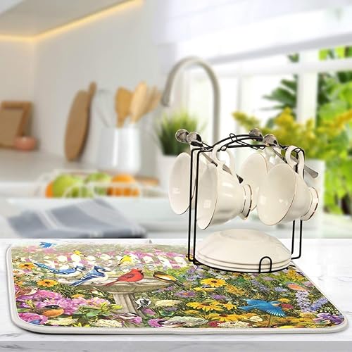 Miniatura 5 de Autumn Bird - Tapetes de secado de platos pequeños para encimera de cocina absorbente reversible almohadilla escurridora de platos de 16 x 18