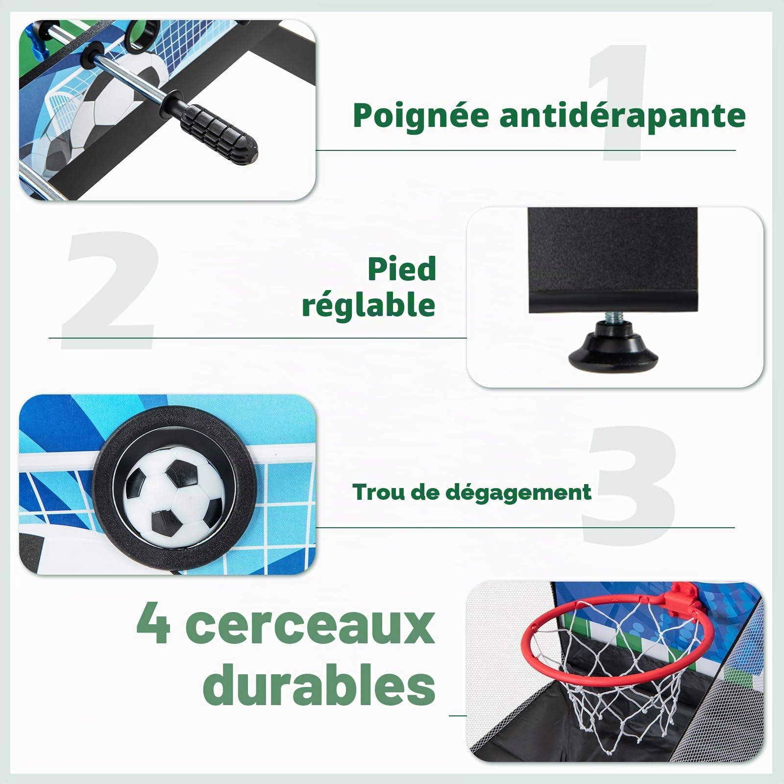 HOMASIS 14 en 1 Table Multijeux avec Baby-Foot, Basket, Billard, Hockey, Ping-Pong, Echecs, Dames, Backgammon,Cartes de Poker, etc,pour Enfants et Adultes, pour Fêtes et Réunions