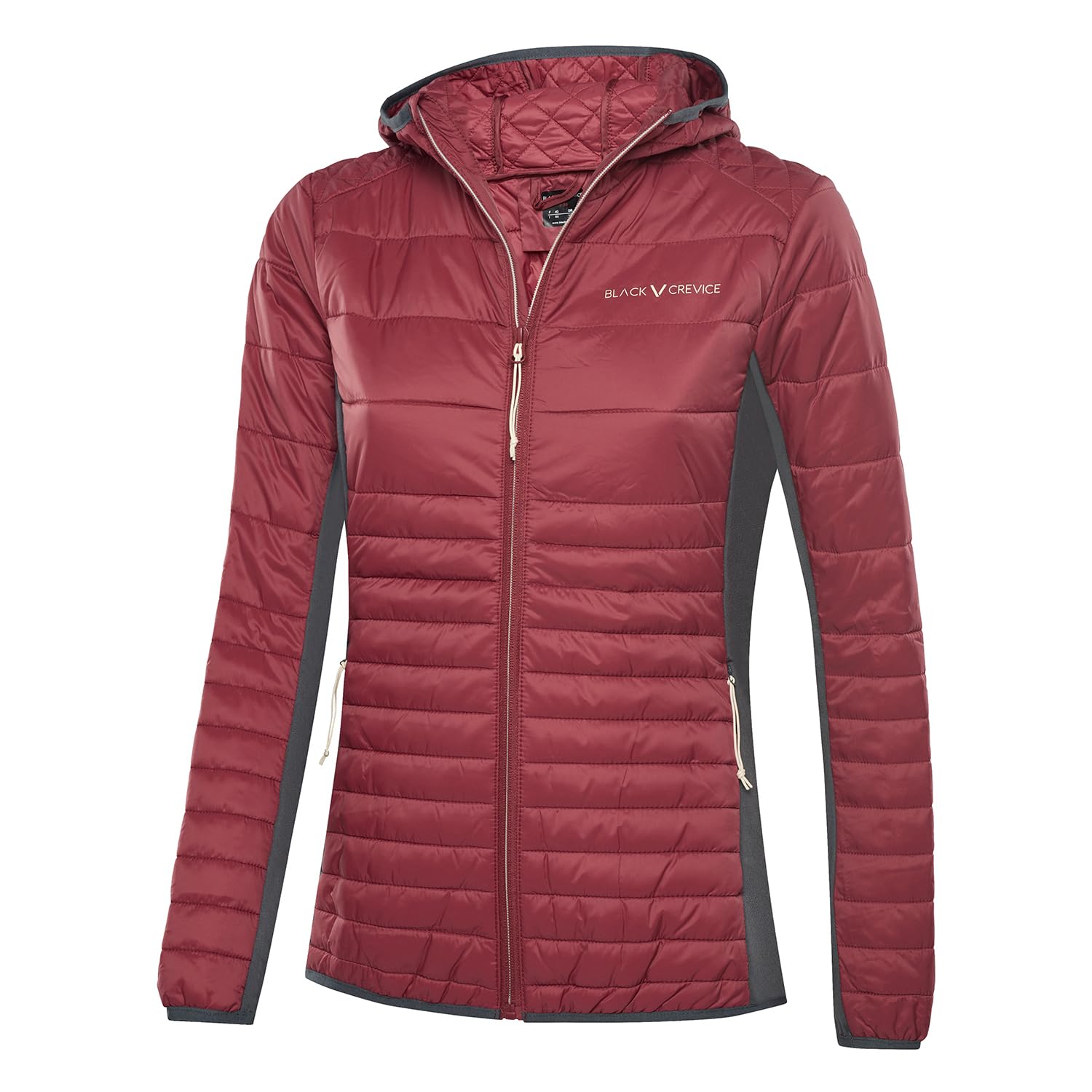 Black Crevice Damen Hybridjacke mit Kapuze I Leichte, elastische & atmungsaktive Funktionsjacke I Wasserabweisende Outdoorjacke – ideal für Wandern-, Sport- & Alltag