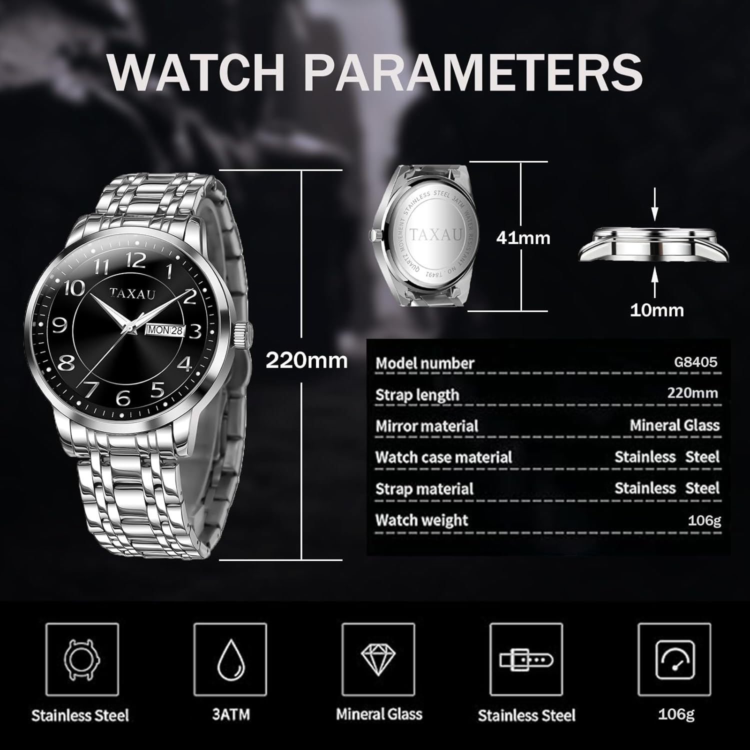 Mens Silver Watch Luxury Minimalist Dress Watch Classic Waterproof Watches for Men Analog Quartz Stainless Steel Men's Wrist Watches with Date Luminous Relojes para Hombres - Image 4