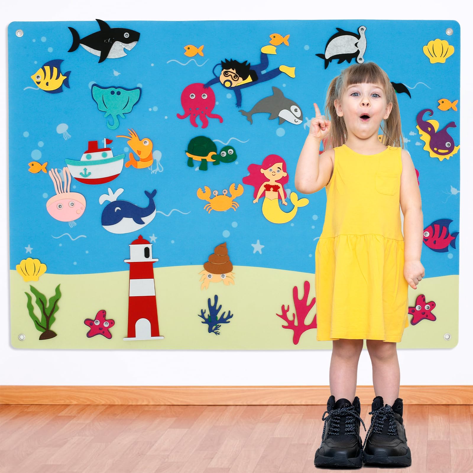 Gatphy 3.5Ft Children's Teaching Felt Board, Farm Animals Fuzzy Felt Story Board Set for Toddlers, Preschool Learning Interactive Storytelling Teaching Play Activity Kits Educational Toys (Ocean)