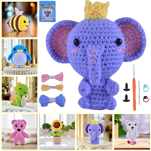 Kit de ganchillo para principiantes, animales, con tutoriales de video paso a paso, crotcheting fácil de aprender, kit de manualidades para hacer