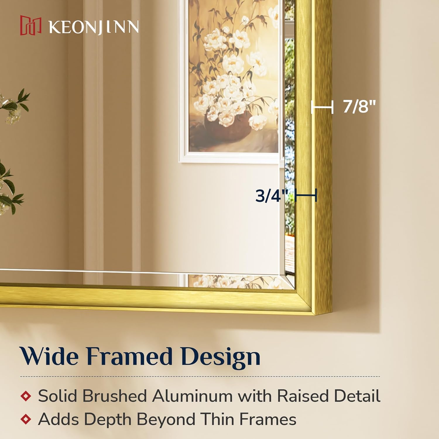 keonjinn 20" x 30" gold bathroom mirrors for over sink, decorative aluminum alloy frame, beveled tempered glass, shatterproof, rectangle transitional gold vanity mirror for wall(vertical/horizontal) gold 30"l x 20"w