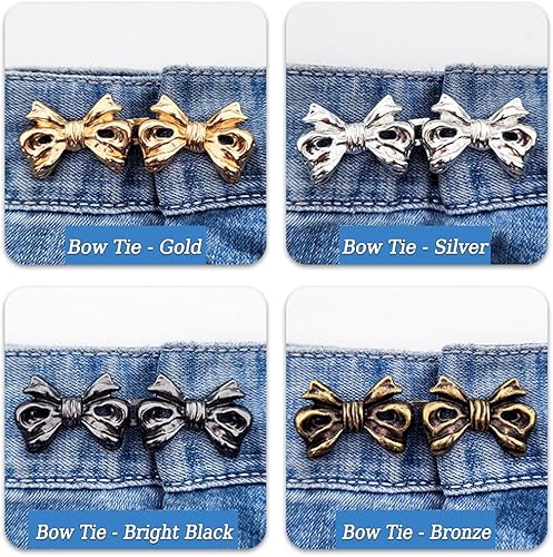 Miniatura 4 de Juego de 4 bonitos botones de lazo de metal, botones de mezclilla ajustables desmontables para jeans sueltos, no requiere costura, reutilizable, con