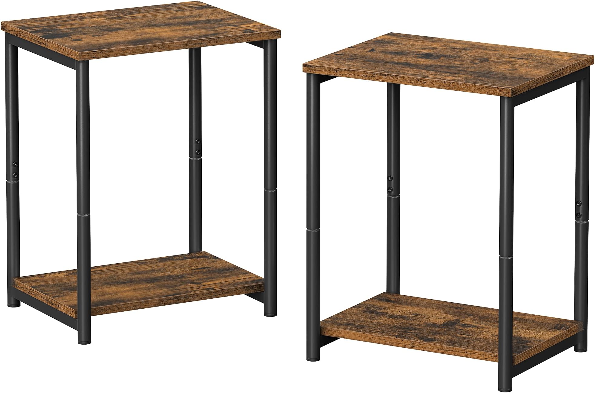 VASAGLE Set of 2 Side Tables, 2-Tier Sofa Side Tables, Bedside Tables with Steel Frames, for Living Room, Bedroom, Home Office, Industrial Style, Rustic Brown and Black LET272B01