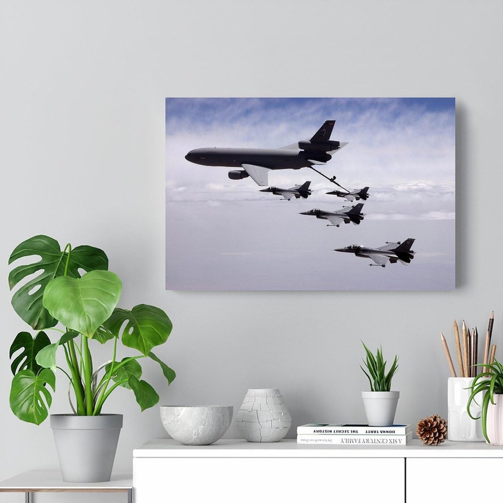KC-10 - Póster de la Fuerza Aérea de los Estados Unidos, diseño militar de aviones azul marino, para reabastecimiento de combustible aéreo, lienzo decorativo para pared, dormitorio, oficina, sala de