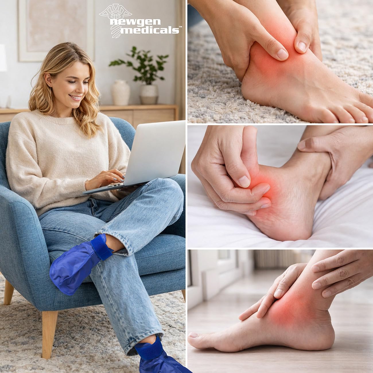 Newgen Medicals Kühlsocken: 4er-Set Gel-Kühlschuhe mit Stoff-Sohle, auch für Wärmeanwendung (Wärmeanwendung Fuß, Kühlende Fußschuhe, Kühl)