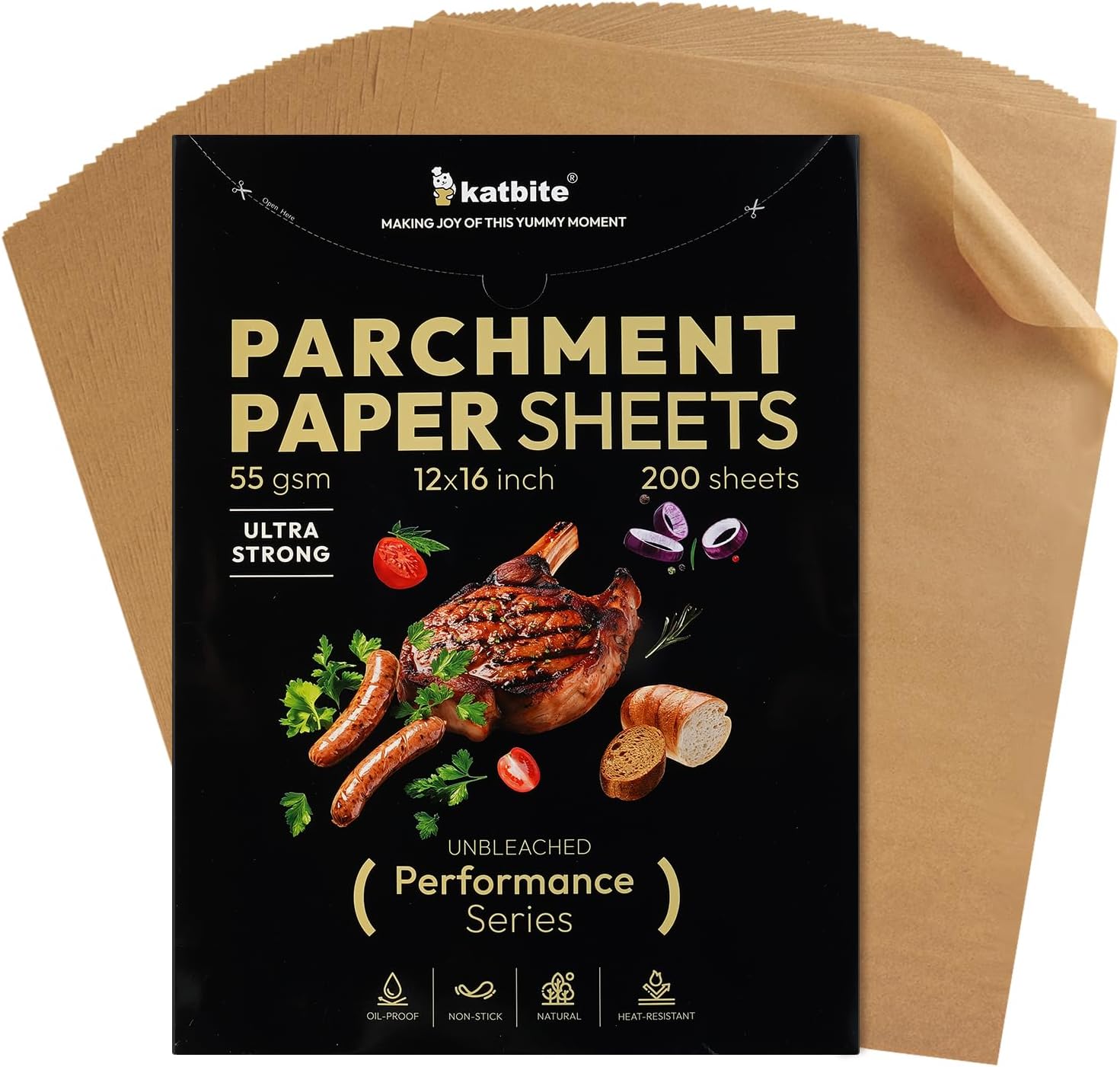 200 Pcs Parchment Paper Sheets, 12x16IN Ultra-strong Unbleached Baking Paper Non-Stick for Professional Baking, Pre-cut Parchment Paper Suitable for Baking,Cooking [Performance Series]
