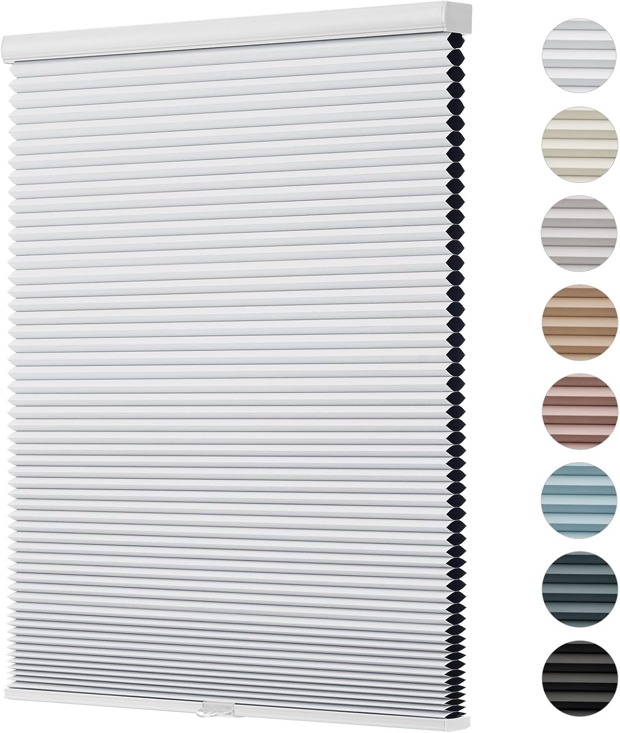 Changshade Blackout Cordless Cellular Shades Indoor Window Blinds Custom Size, Honeycomb Black Out Room Darkening 1.5" Cell Pleated for Home, Bedroom, Bathroom, Easy Install Light Blocking, White