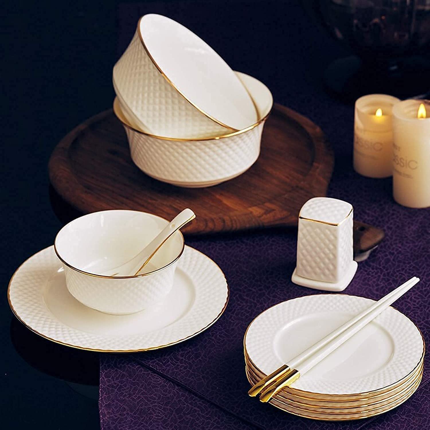 Zestawy Obiadowe Zestaw Naczyń 58 Elementów Zestawy Obiadowe Z Porcelany Kostnej | Porcelanowy Talerz Do Steków I Miski Na Płatki Śniadaniowe Na Świąteczne Przyjęcie I Prezent Ślubny