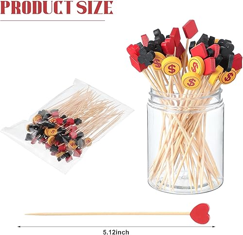 Miniatura 3 de Meanplan 100 palillos de dientes de casino, decoraciones de fiesta de casino, palillos de dientes de póquer, decoraciones de cóctel para fiestas de