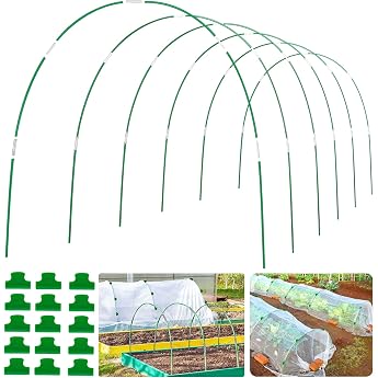Polytunnels for Raised Bed Pack of 36 Plant Tunnel Arches for Raised Bed Greenhouse Arches with 24 Clips Fibreglass Poles DIY Polytunnel Arches Planting Tunnel for Net Plant Cover Fruit