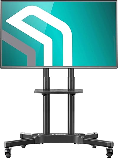 ONKRON Supporto TV da Pavimento 32 pollici - 65 pollici, Carico max 50 kg, Porta televisore mobile VESA 100x100-600x400, Carrello TV con Ruote e Ripiano, Piedistallo da Terra, Altezza regolabile, Nero, TS1351-B