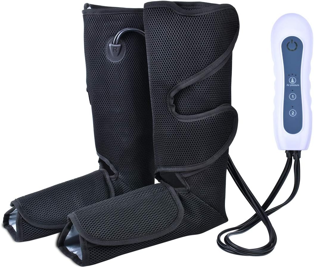 Air Compression Leg Massager for Foot and Calf Massage with Portable Handheld Controller Improve Blood Circulation - 4 Modes & 3 Intensities Portable (Black)