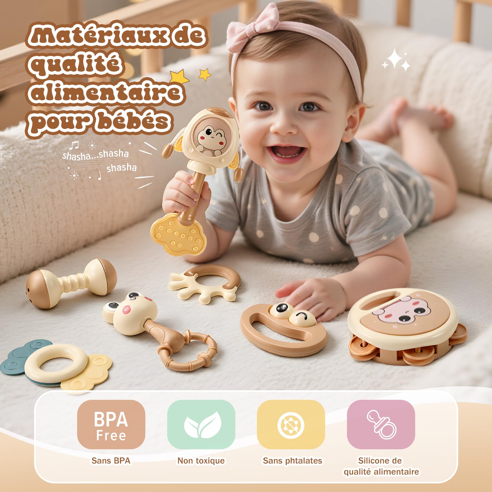 Hochet Bebe 0 3 6 9 12 Mois, Jouet Bebe 0-12 Mois Jeux Eveil Bebe 0 3 6 Mois Jouet Bébé Cadeau 0-6-12 Mois Fille Garçon Jeux Bebe 0-9 Mois Jouet Nouveau Né Garçon Fille Montessori Jeux Bébé