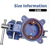Vista 6 de Tornillo de banco de 12.70 cm de hierro fundido dúctil con base de bloqueo giratorio flexible de 360° resistente para hogar y trabajo, tornillo