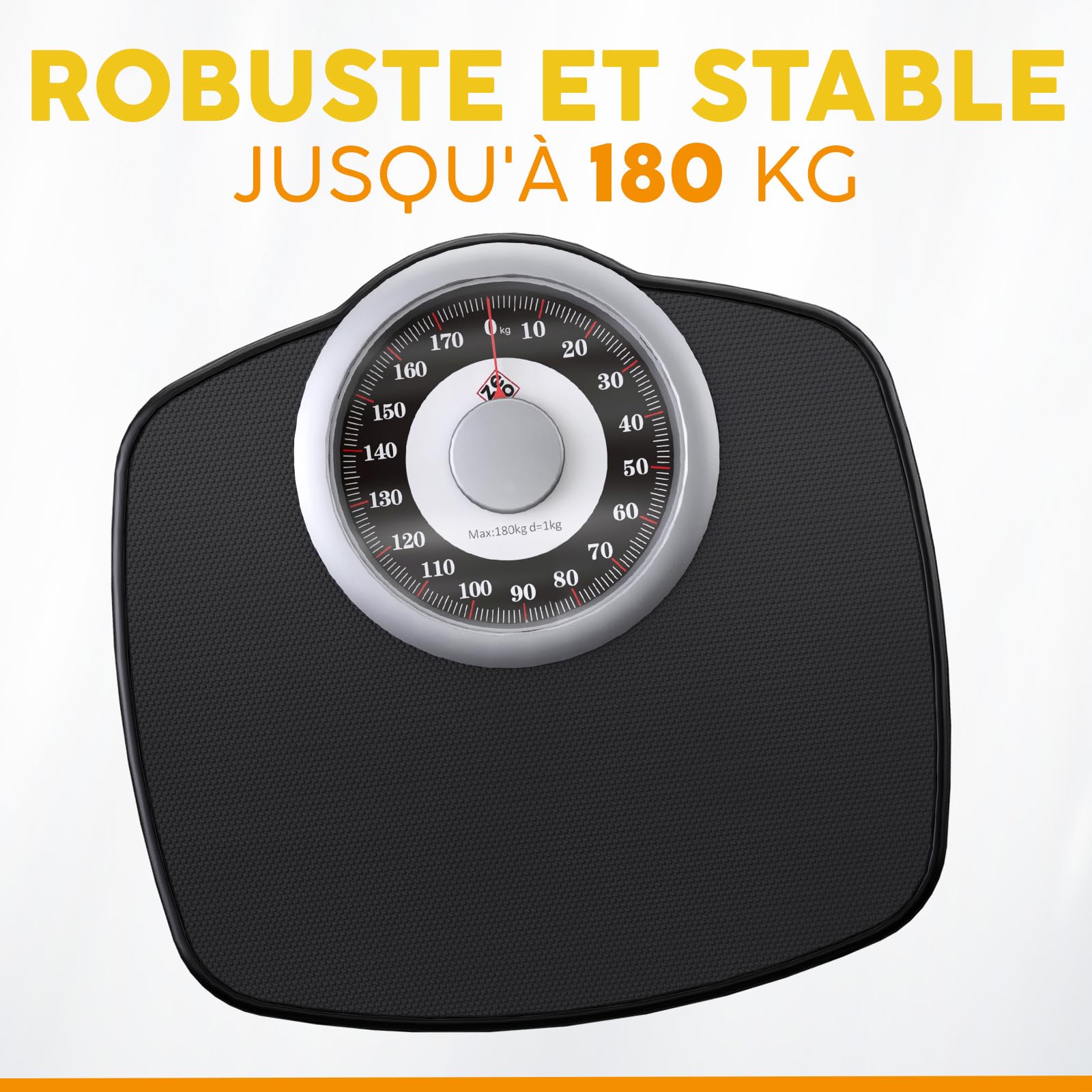 Zeno A25 Pèse-Personne Pour Poids Corporel - Jusqu’à 180 KG - Cadran 5,3” Sur Plateforme 31x30 CM - Surface en Caoutchouc Antidérapant - Pèse-Personne Analogique - Durable Avec 20 Ans de Garantie