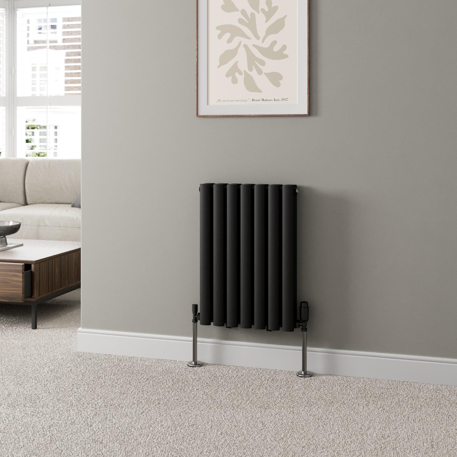 DuraTherm® 600 x 420mm Black Horizontal Designer Radiator Double Column Oval Tube Modern Central Heating Panel Bathroom Radiators