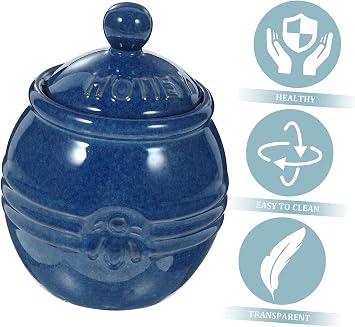 1 set ceramic honey jar mini jar honey pottery jar with lid syrup container empty storage container honey pot honey jar with lid blue pottery wood reservoir tank food