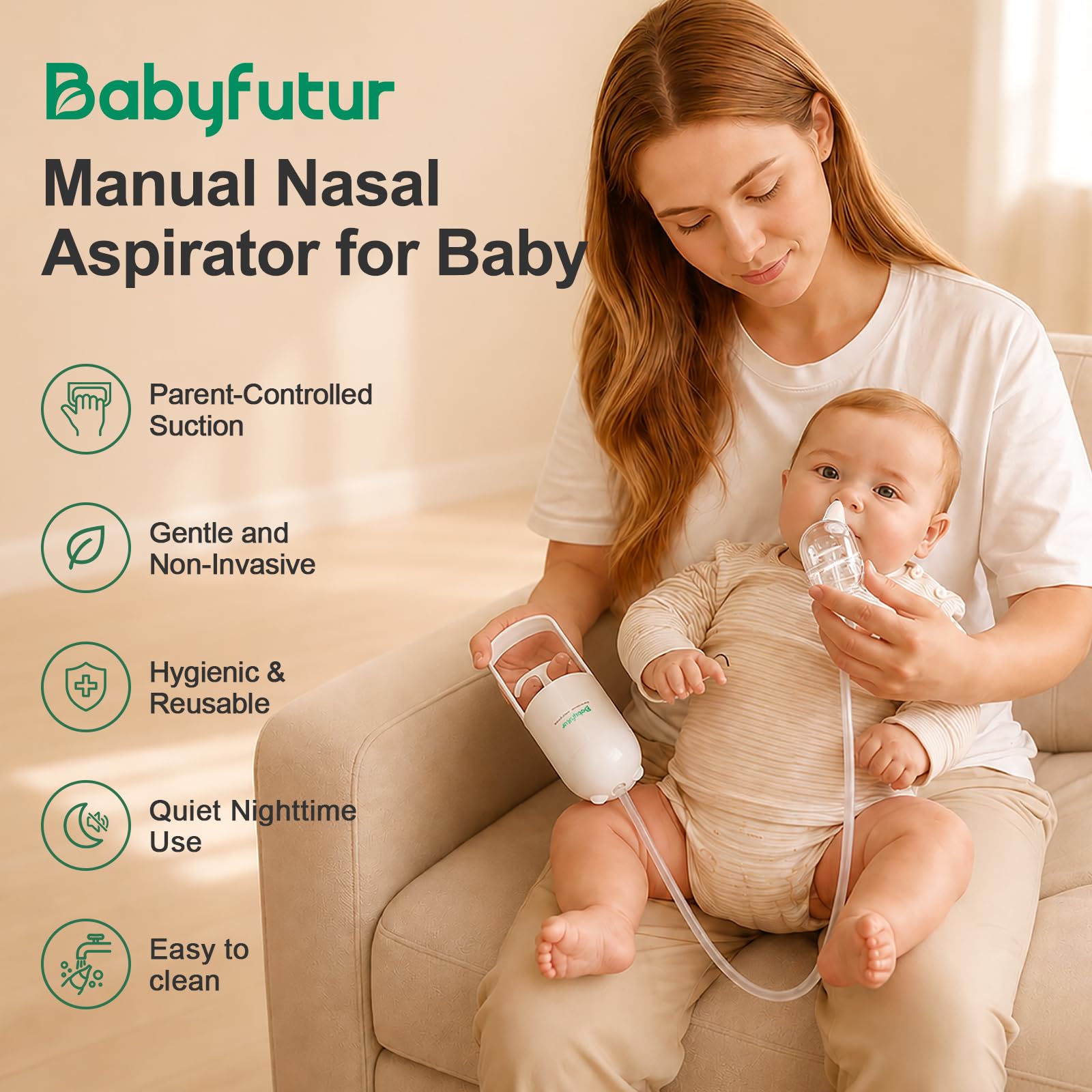Aspirador nasal para bebé (panda blanco), control de empuje y tracción, eficiente y fácil de limpiar, succión de nariz para bebé, eliminación suave de moco para la nariz, caja de