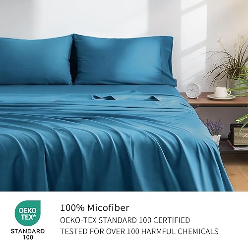 Miniatura 10 de Sábana floral tamaño King, 4 piezas, sábanas de bolsillo profundo de 16 pulgadas, sábanas de enfriamiento suaves de lujo, fácil cuidado, King, flor