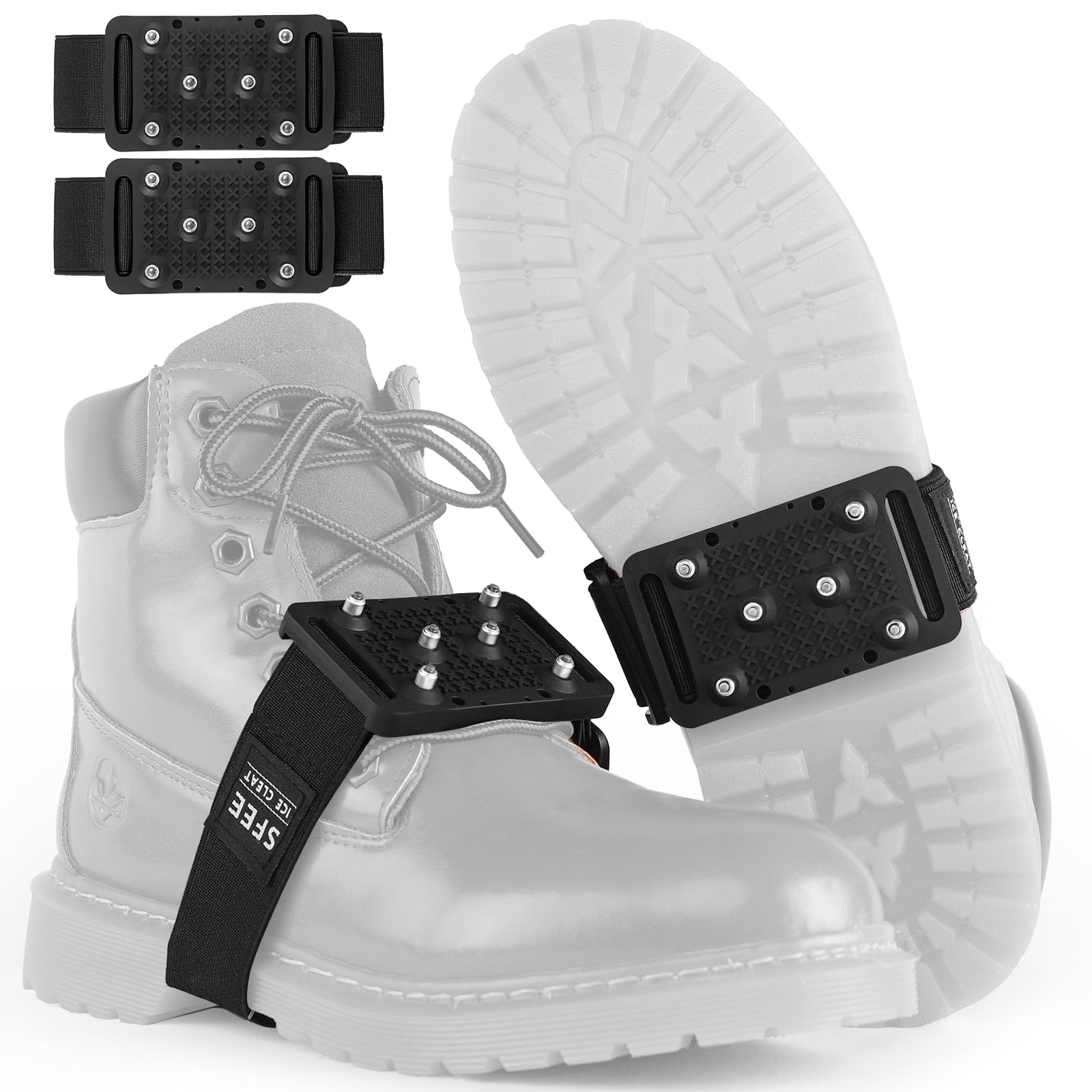 Sfee Ice Cleats Crampons, Easily Rotate Ice Grippers Ice Cleats for Shoes and Boots with Tungsten Studs Shoe Spikes Traction Cleats for Snow and Ice with Adjustable Straps for Frequent Indoor/Outdoor