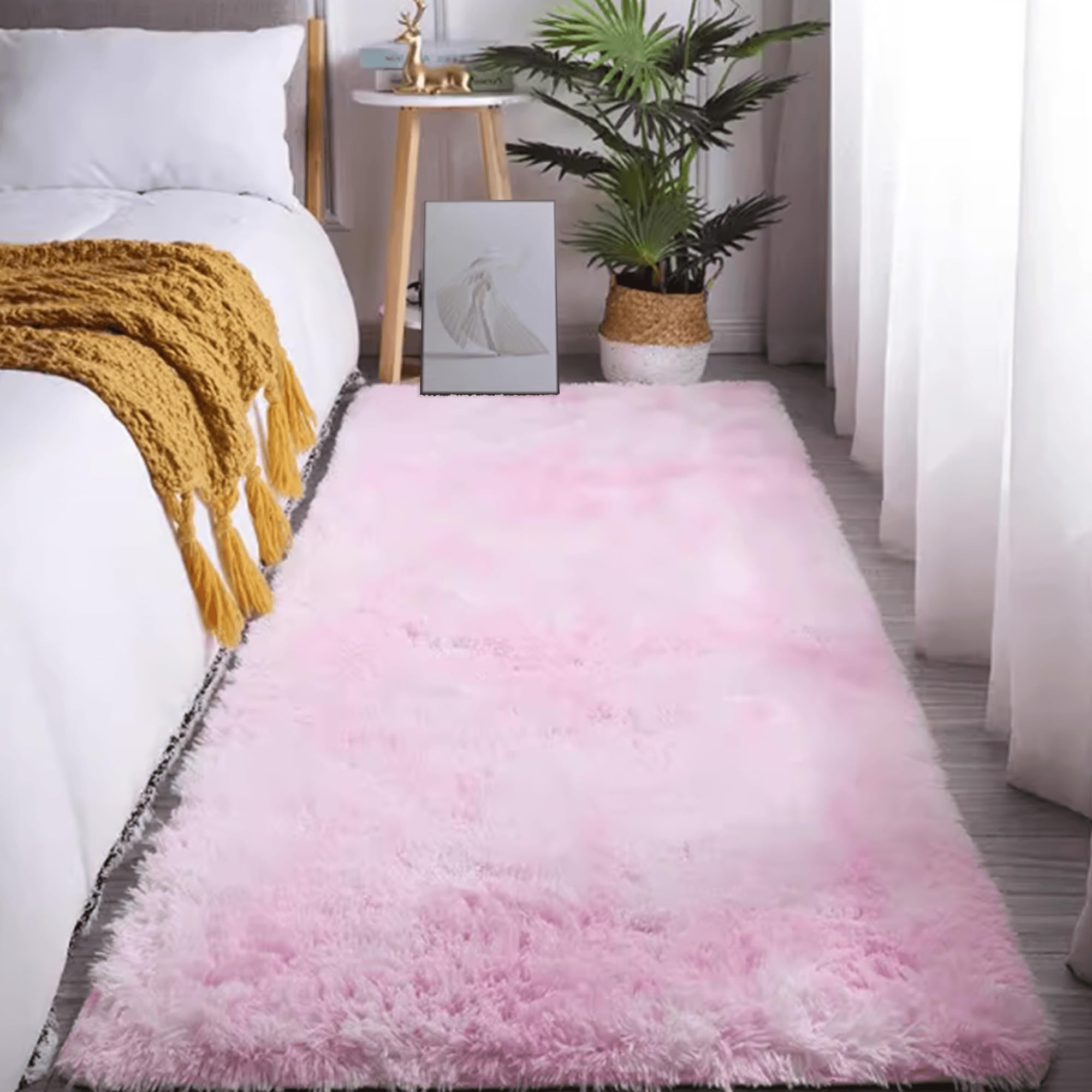 Tapis de sol 150x280 cm poil long rose clair pour chambre