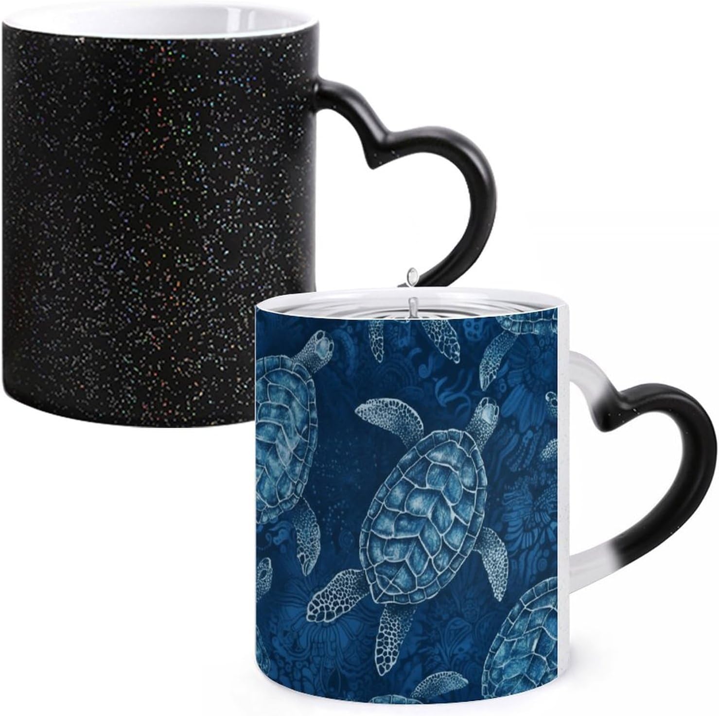 Sea Turtle-Blue Color Changing Mug Heart-Shaped Handle Mugs Fashionable Tea Cup Coffee Cup Popular Tumbler And Cups For Office Workers Mug & Unique Gift Giving Teacup image 3