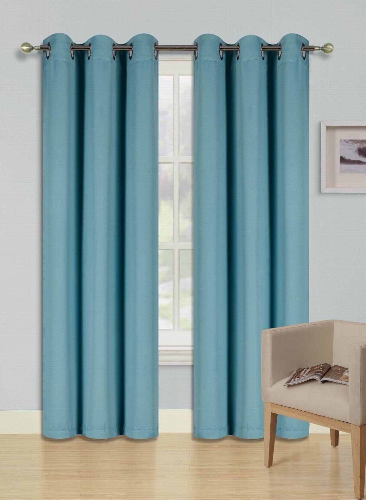 Prestige Curtains (THERMAL) One Panel Solid Elegant Blackout Thermal Insulated with Foam Backing Grommet Silver Energy Saving Triple Layer Window Treatment Draperies (35" x 84", Teal)