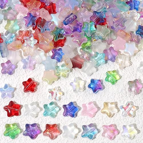 Miniatura 1 de 120 cuentas de estrella de 0.315 pulgadas de color mixto, cuentas de cristal de cinco estrellas puntiagudas para pulseras, dijes de estrella de