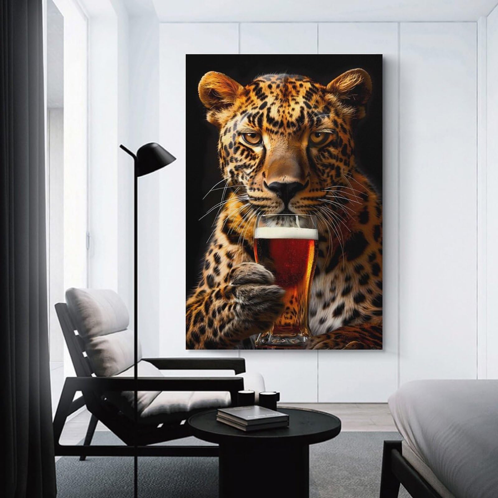 Junmoney Leopard Beer Wall Picture Print 24x36inch(60x90cm), for Lounge Decor, Offices Or Entryway Styling, A Flexible Wall Accent for Shared Spaces