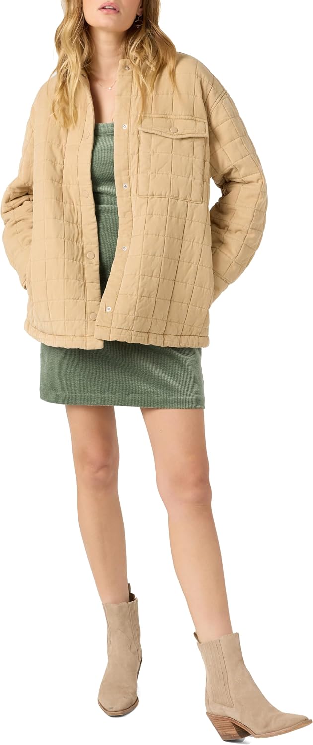 O’Neill Women’s RYA Quilted Snap Jacket – Lyocell Twill Outerwear with Snap Front, Chest & Side Pockets, Classic Collar