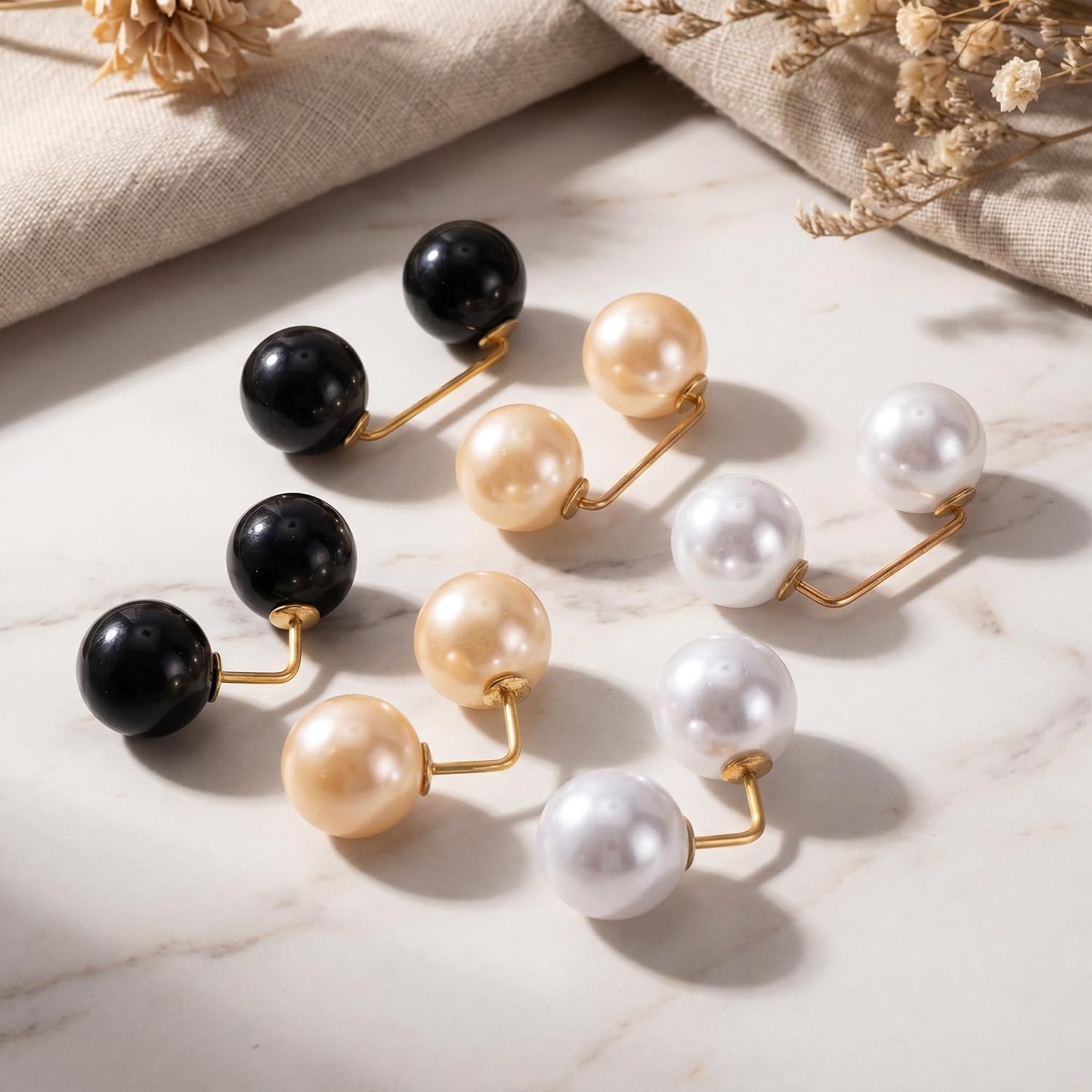 6pcs Pearl Brooches for Women, Faux Pearl Shawl Pins Sweater Clip, Decorative Safety Pins Pant Hem Clips Length Adjuster