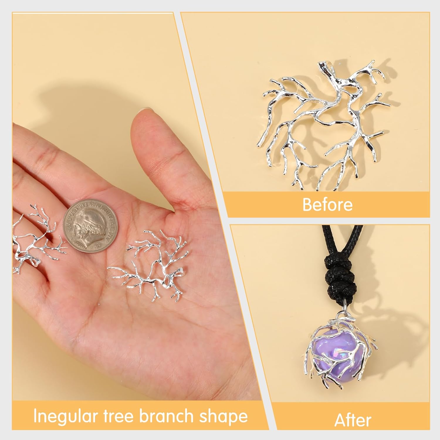 Wanmu 6 Pcs Branch Shape Blanks, Adjustable Claw Pendant Trays Branch Prong Pendant Bezels, Metal Claw Cage Pendants Frames for Jewelry Making Bracelet Earrings Necklace DIY Crafts - Image 4