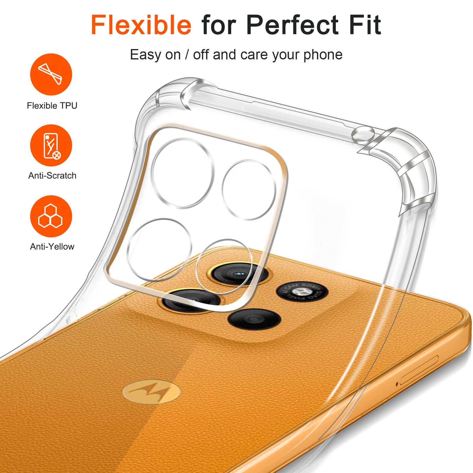 IVoler Cover Per Motorola Moto E15 / G05, Custodia Trasparente Antiurdo In TPU + 2 Pellicole In Vetro Temperato, Kit Protezione Completo - 5