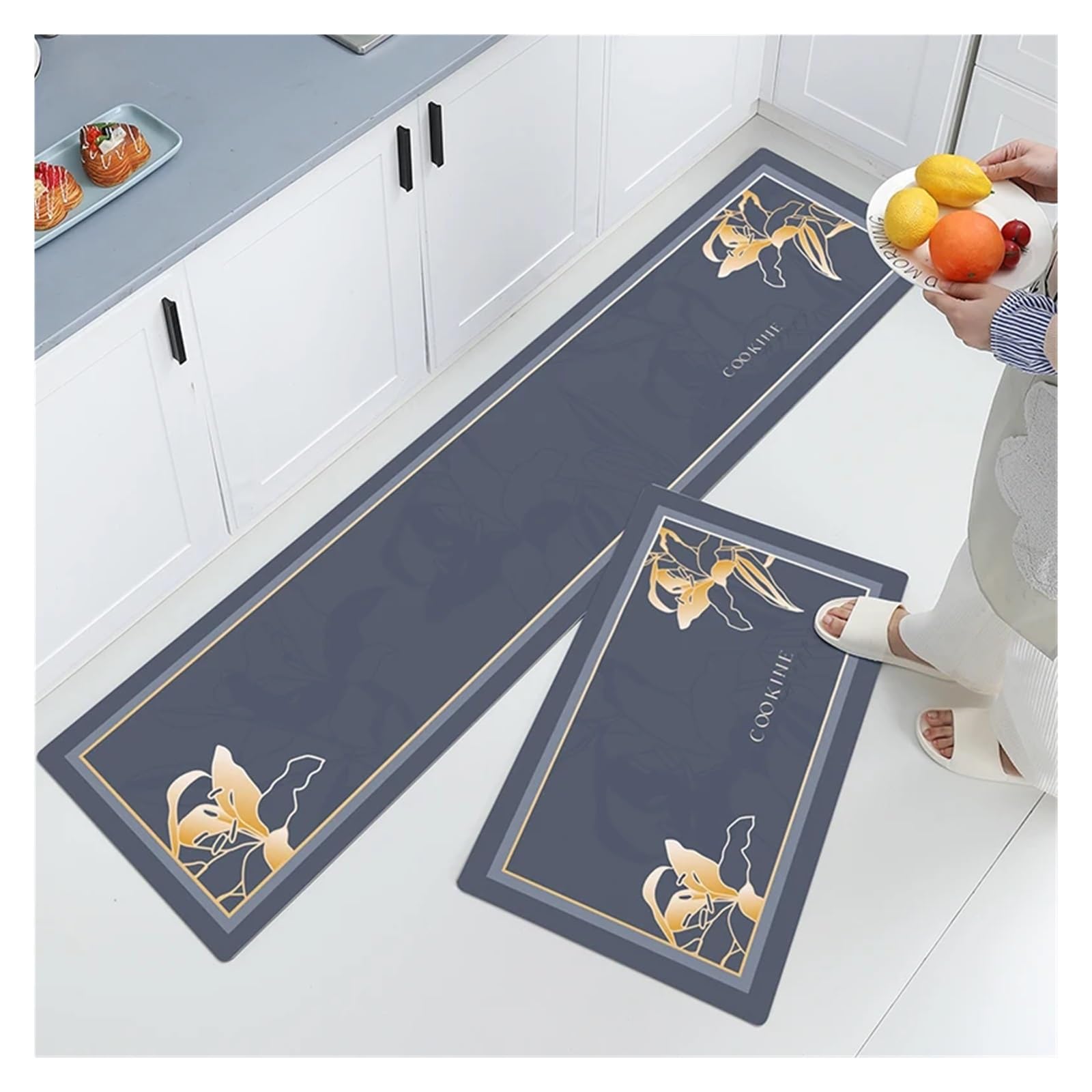 Tappeto Per Cucina Tappeti In Pelle PVC Impermeabili, Lunghi Antiscivolo, Tappetini Da Cucina, Antiolio(Color-05,1pc-45x120cm)