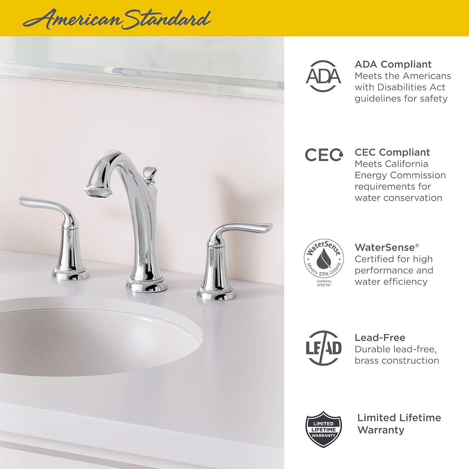 Free Shipping Over $50 American Standard 7106801.002 Patience Widespread Bathroom Faucet, Polished Chrome