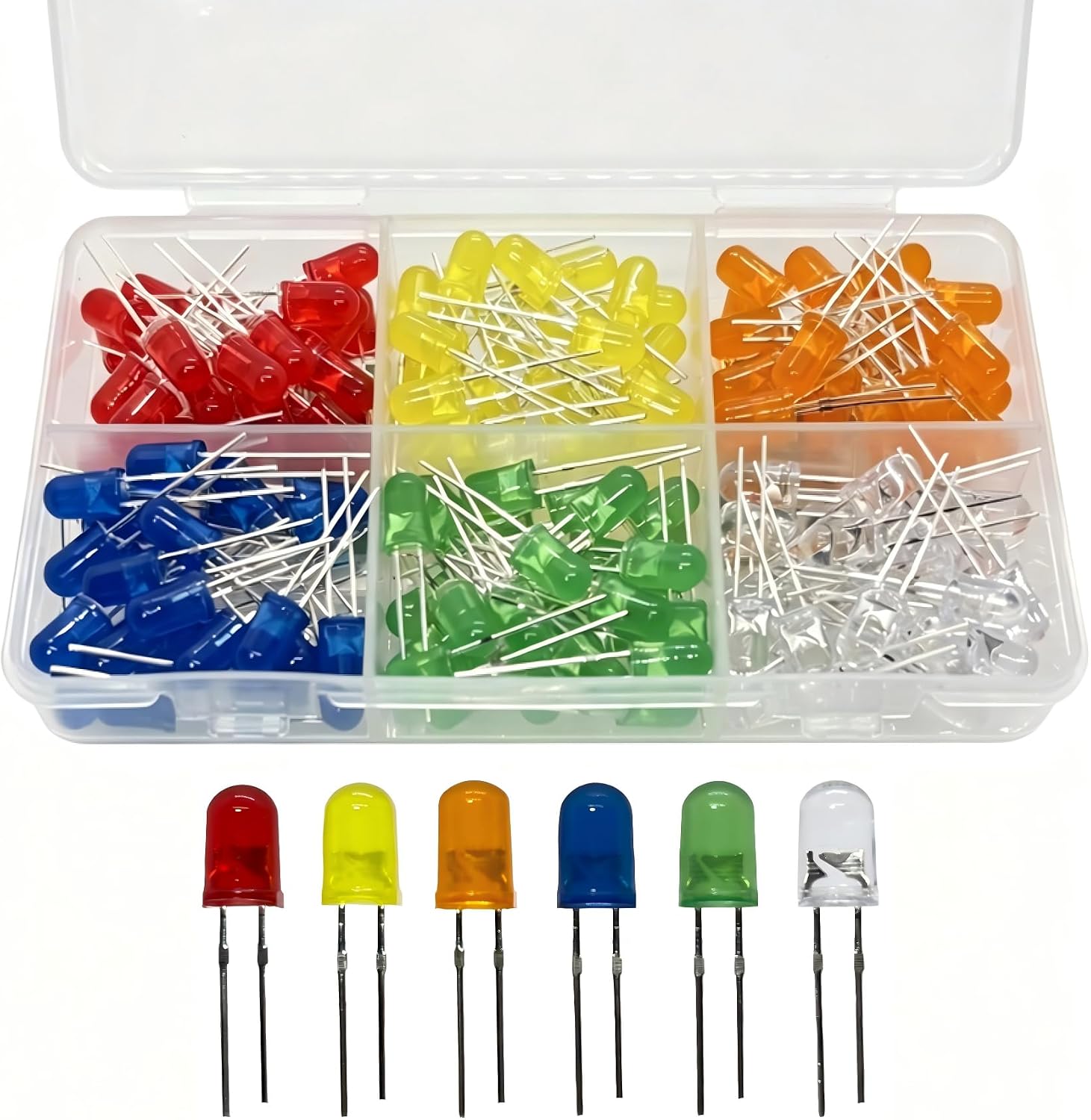 150pcs 5mm Mini LED Diode Kit, 6 Colors White Red Yellow Orange Green Blue