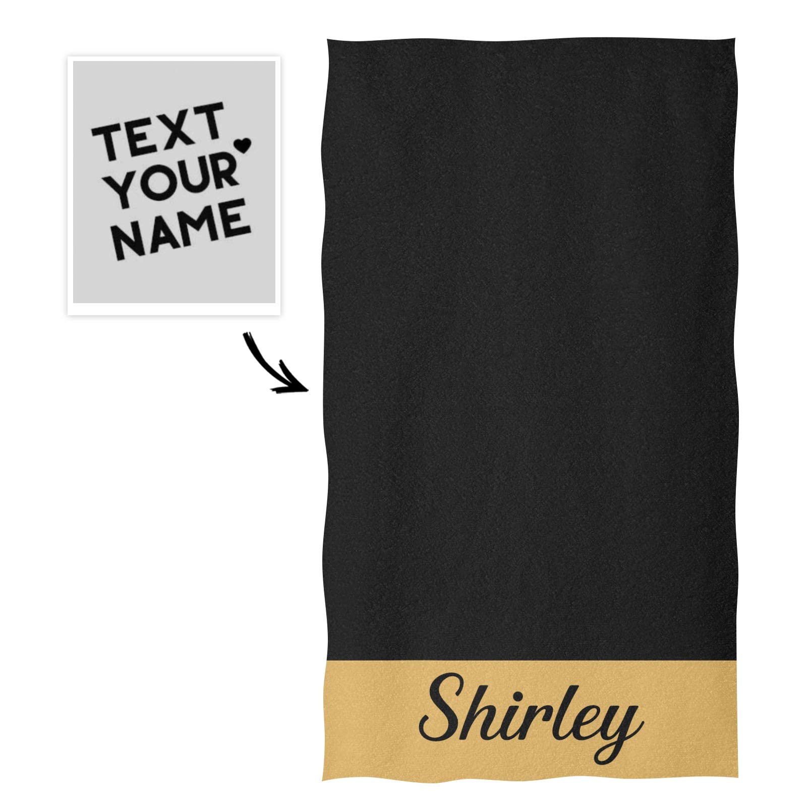 CUXWEOT Custom Personalized Hand Towels with Name Monogram Black Golden Soft Microfiber Bath Towel Multipurpose for Bathroom Kitchen Hotel Gym Spa (16 X 28 inches)