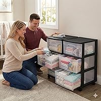 Vista 8 de 3 Drawer Plastic Storage,Organizer Cart with Wheels for Home,Rolling Bin Cart Storage for Clothes and Office Supplies Organizer Office,Black (Black)