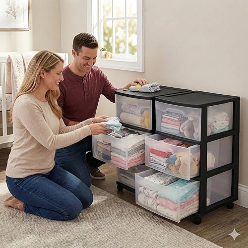 Miniatura 8 de 3 Drawer Plastic Storage,Organizer Cart with Wheels for Home,Rolling Bin Cart Storage for Clothes and Office Supplies Organizer Office,Black (Black)