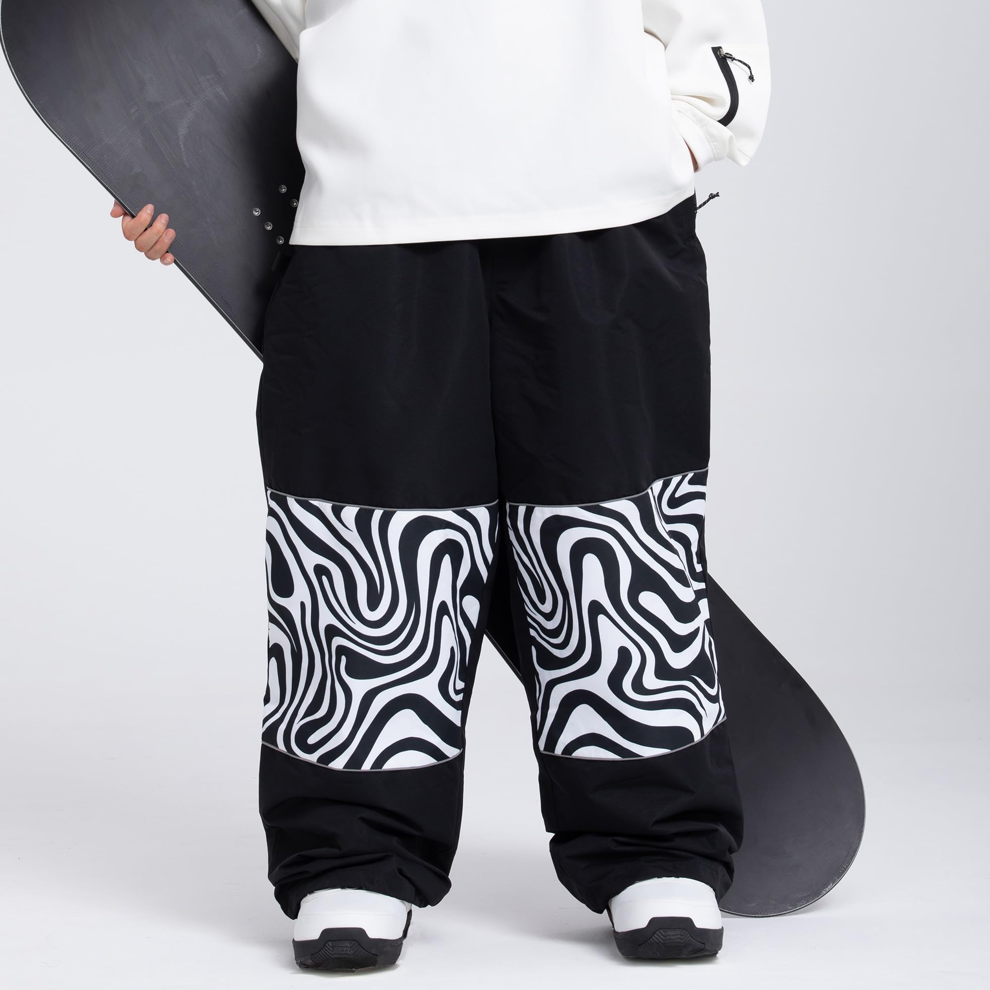 SNOWVERB Skihose für Damen und Herren, Baggy, Cargohose, Knie, reflektierende Grafik, lässige Schneehose, wasserdicht, lockere Passform, Snowboardhose