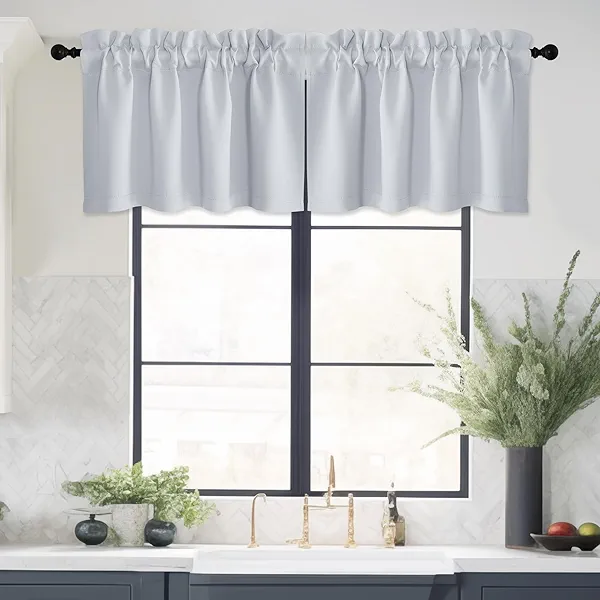 NICETOWN 16 Inch Long Curtains 2 Panels - Thermal Insulated Rod Pocket Small Window Cover for Kitchen Farmhouse Style Short Window Curtains for Bathroom, W42 x L16 Inch Length, Greyish White