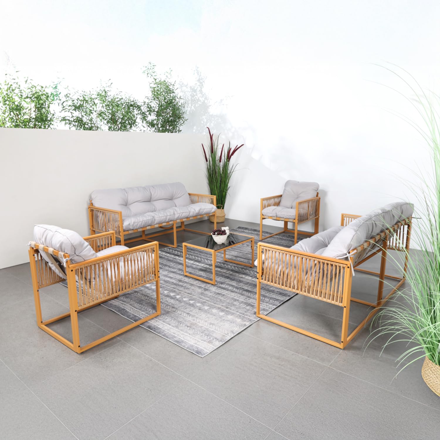 CONCEPT USINE Salon de Jardin TURINI 8 Places Rotin Naturel Gris Clair